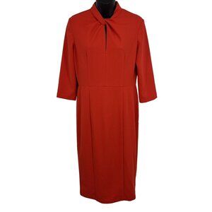 Donna Morgan Women Sheath Dress Size 6 Red 3/4 Sleeve High Neck Zip Closure New